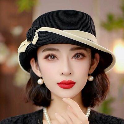 女士秋天洋气帽子草帽早秋时尚百搭小香风遮阳帽海边太阳帽百搭