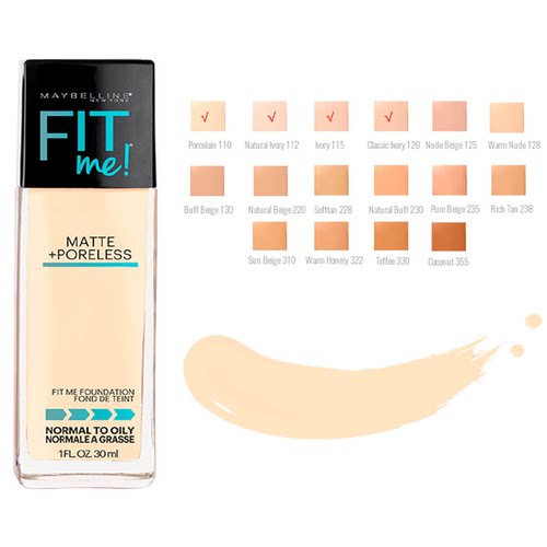 Maybelline/美宝莲fitme柔雾粉底液持妆控油轻薄遮瑕110号30ml