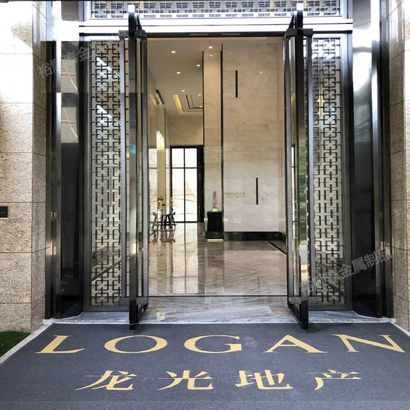 售楼璃大门装修效果图 定做酒店会所办公大楼不弹钢玻部地锈簧门