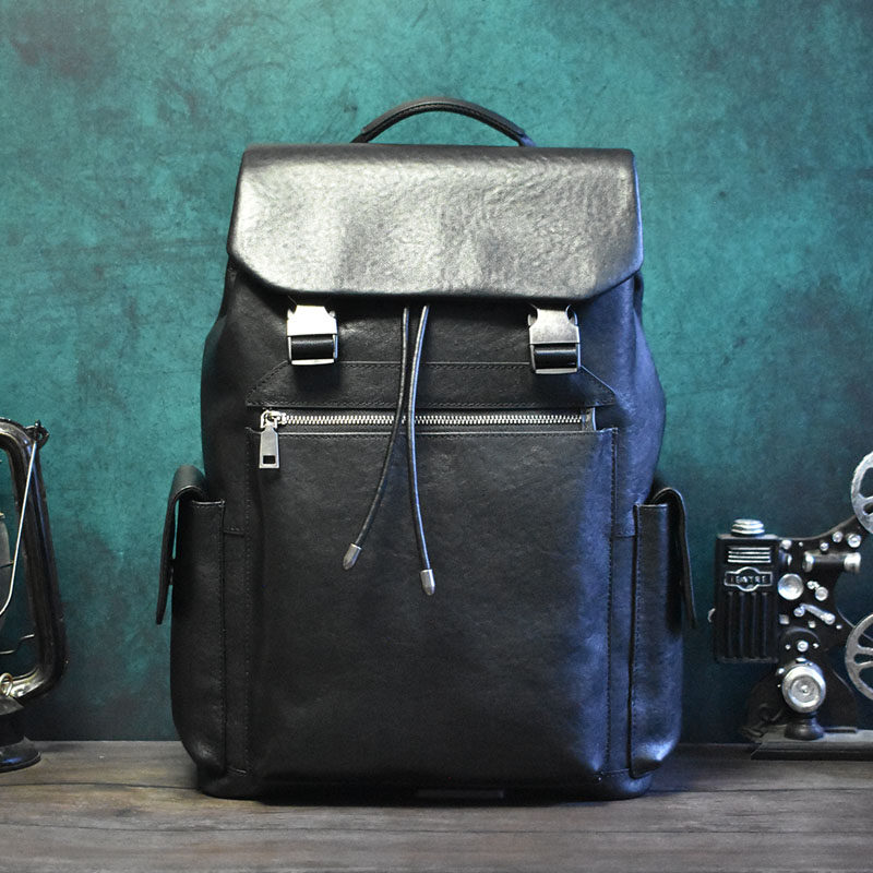 真皮男士休闲双肩包时尚抽绳15.6寸电脑背包商务大容量扩容文件包