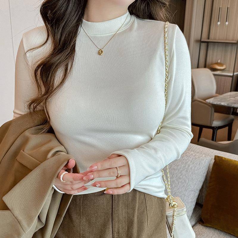 严选大码女装仿羊绒打底衫秋冬半高领长袖内搭遮肚子上衣可外穿