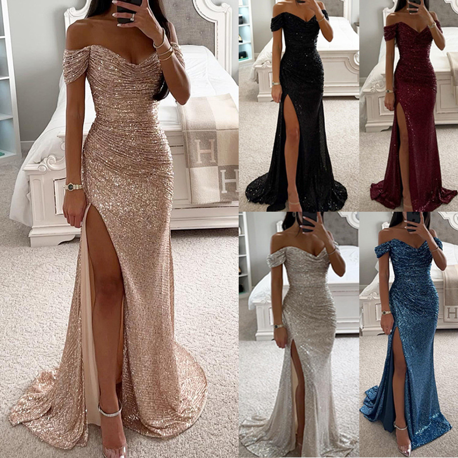 SequinOLNeckplitDress
