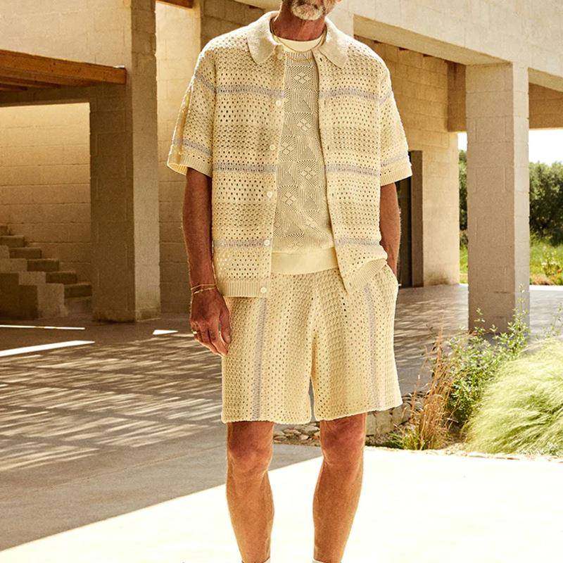 Knit cardigan shirt shorts suit 夏季男装针织开衫衬衫短裤套装