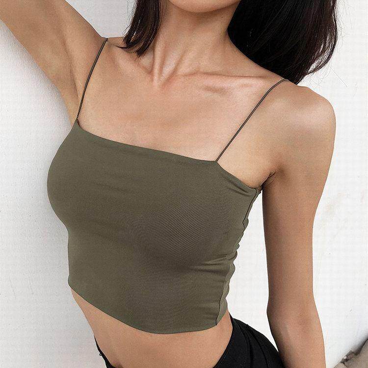 纯色皮筋平口吊带背心女夏季短款高腰露脐内搭外穿显瘦弹力打底衫