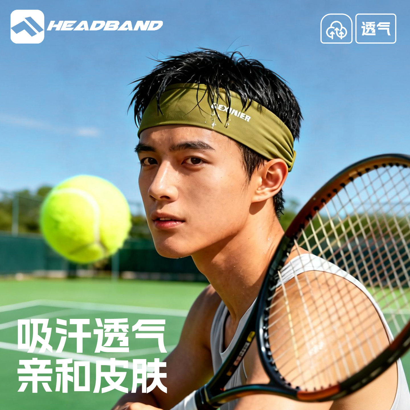 运动发带男夏季网球头带健身吸汗止汗头巾男士夏天跑步护额导汗带