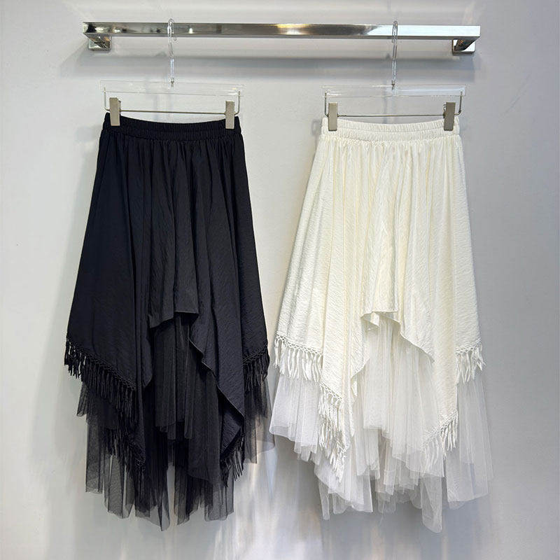 MBS.欧洲站新款高腰褶皱宽松大摆伞裙不规则网纱流苏百搭半身裙女,女装/女士精品,半身裙,淘宝优惠券,粉丝福利购,淘宝优惠卷