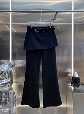 MBS.欧洲站新款英伦风腰带德绒屁帘长裤带腰带窄版百搭直筒喇叭裤