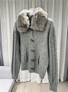 MBS.欧洲站新款英伦风气质收腰慵懒短收腰外套牛角扣显瘦毛领开衫