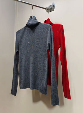 MBS.欧洲站新款HELMCH深圳南油高领彩钻洋气上衣别致长袖针织毛衣