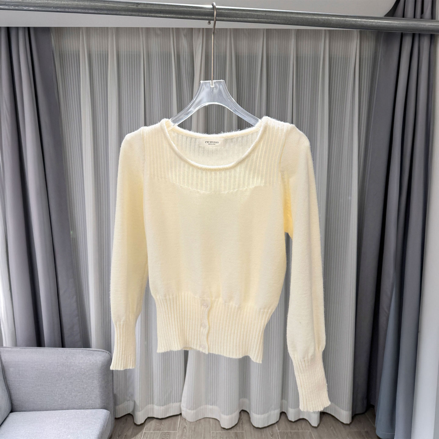 MBS.欧洲站新款深圳南油慵懒风毛衣气质简约一字肩设计感针织衫女