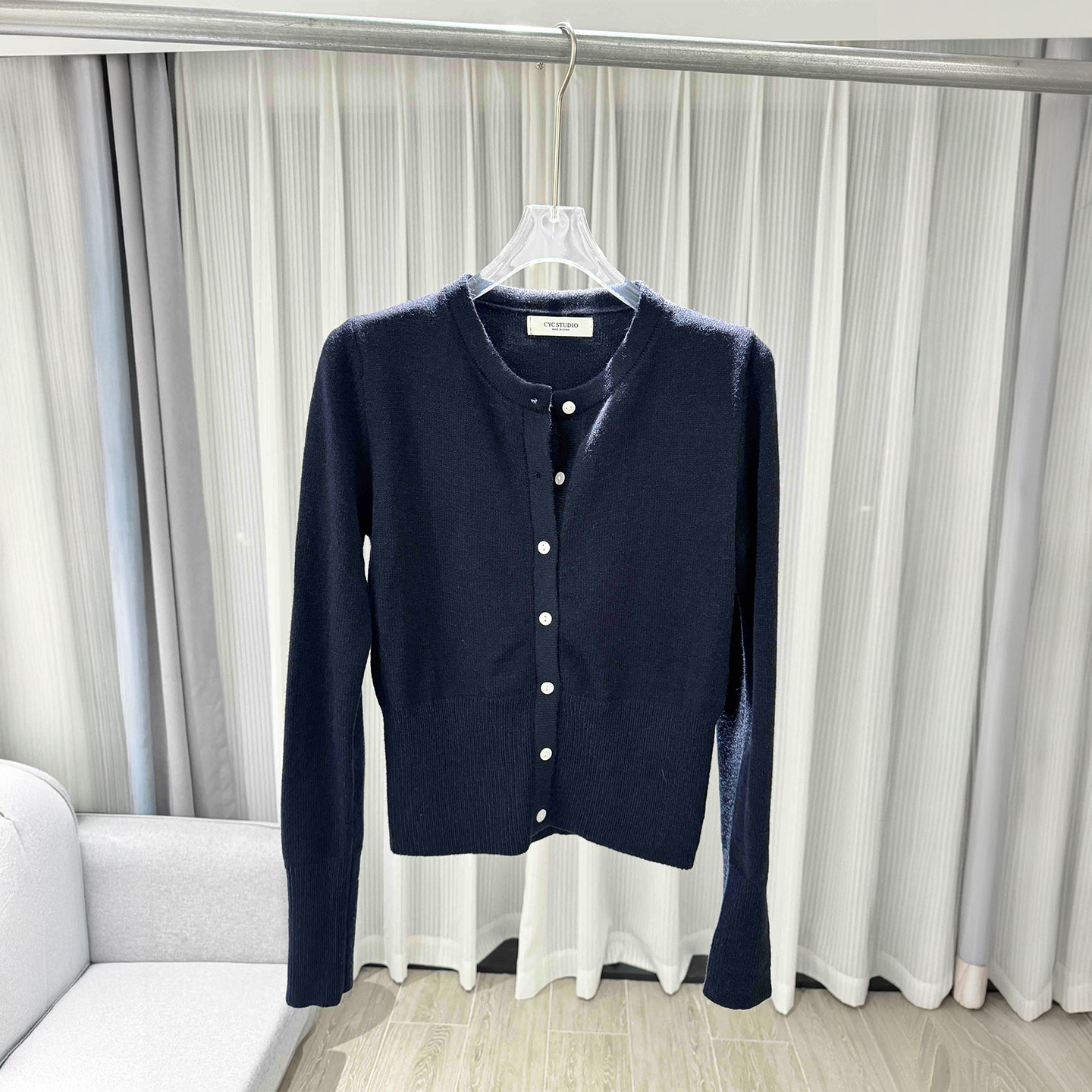 MBS.欧洲站新款深圳南油黄色修身短款羊毛上衣长袖针织开衫外套女