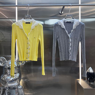 MBS.欧洲站新款深圳南油甜美针织开衫V领辣妹蕾丝花边连帽上衣女