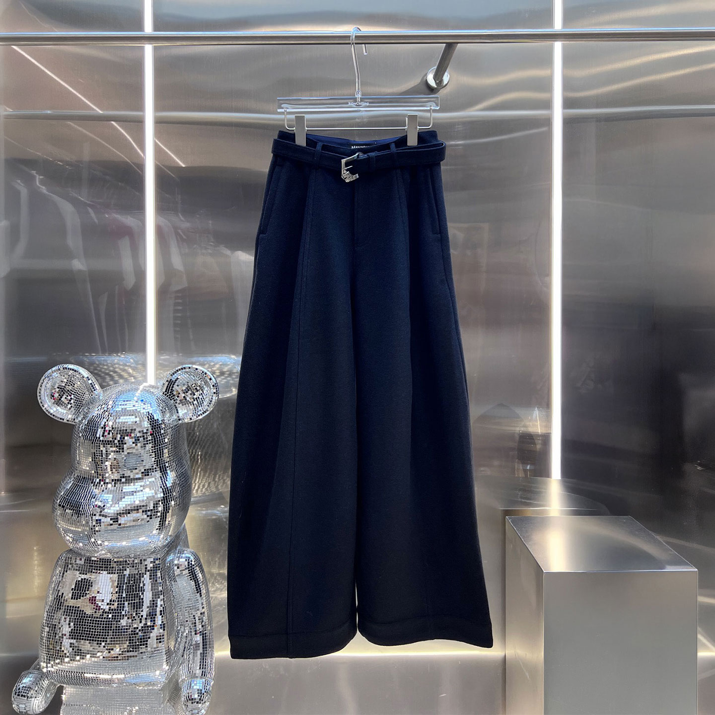 MBS.欧洲站新款深圳南油腰带羊毛卫裤极简风高腰百搭弯刀直筒裤女