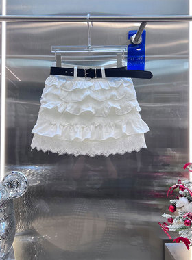 MBS.欧洲站新款BābyChìlling质感层叠腰带半身裙蕾丝拼接蛋糕裙