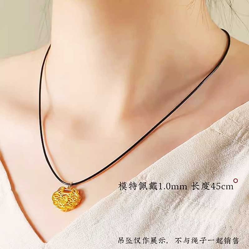 吊坠挂件绳挂脖项链绳锁骨链黄金配绳子手工编织黑蜡皮绳横穿天珠