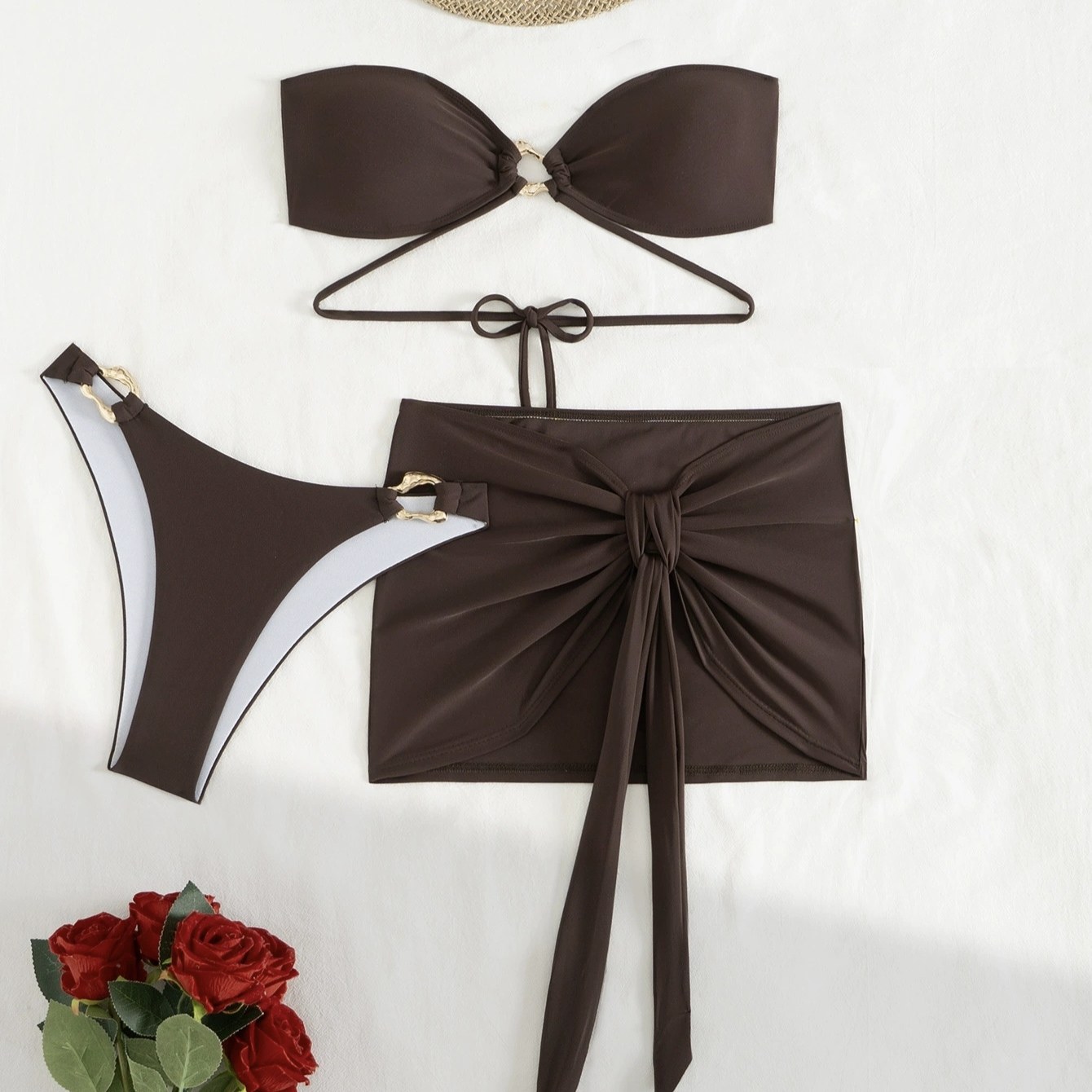 抹胸绑带三件套比基尼包