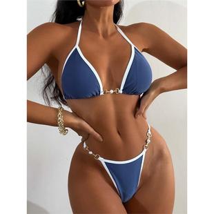 欧美辣妹泳装 珍珠比基尼性感酒吧服分体泳衣沙滩度假Bikini 三点式