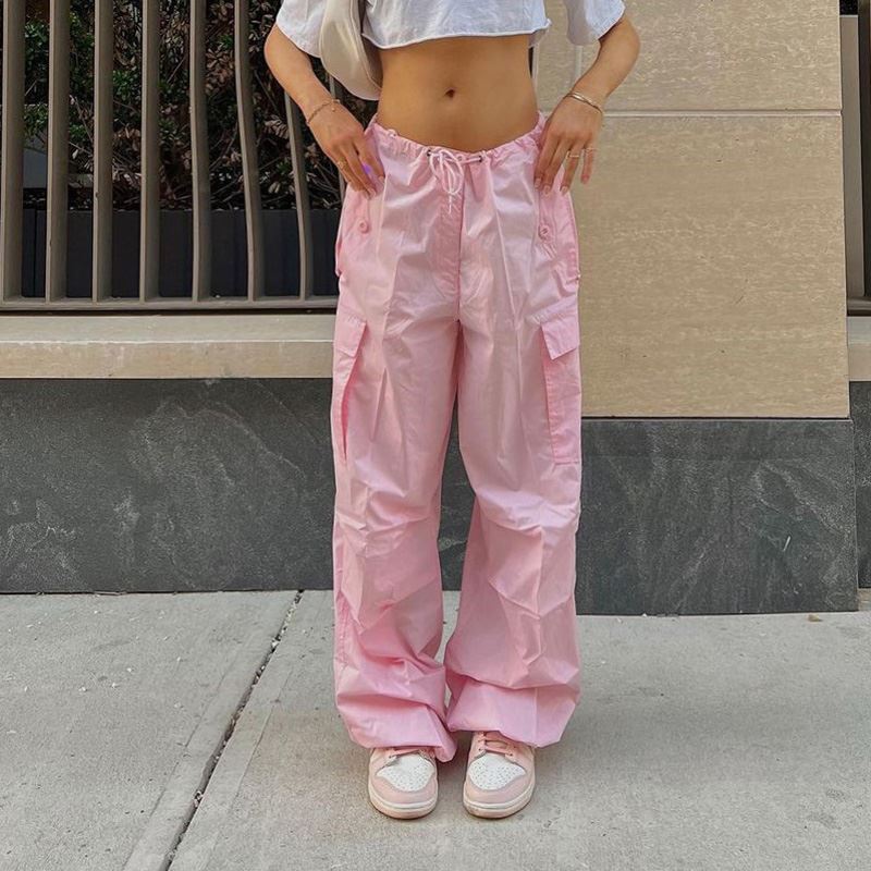 instunning欧美街头粉色工装裤女新款时尚百搭高腰显瘦束脚休闲裤