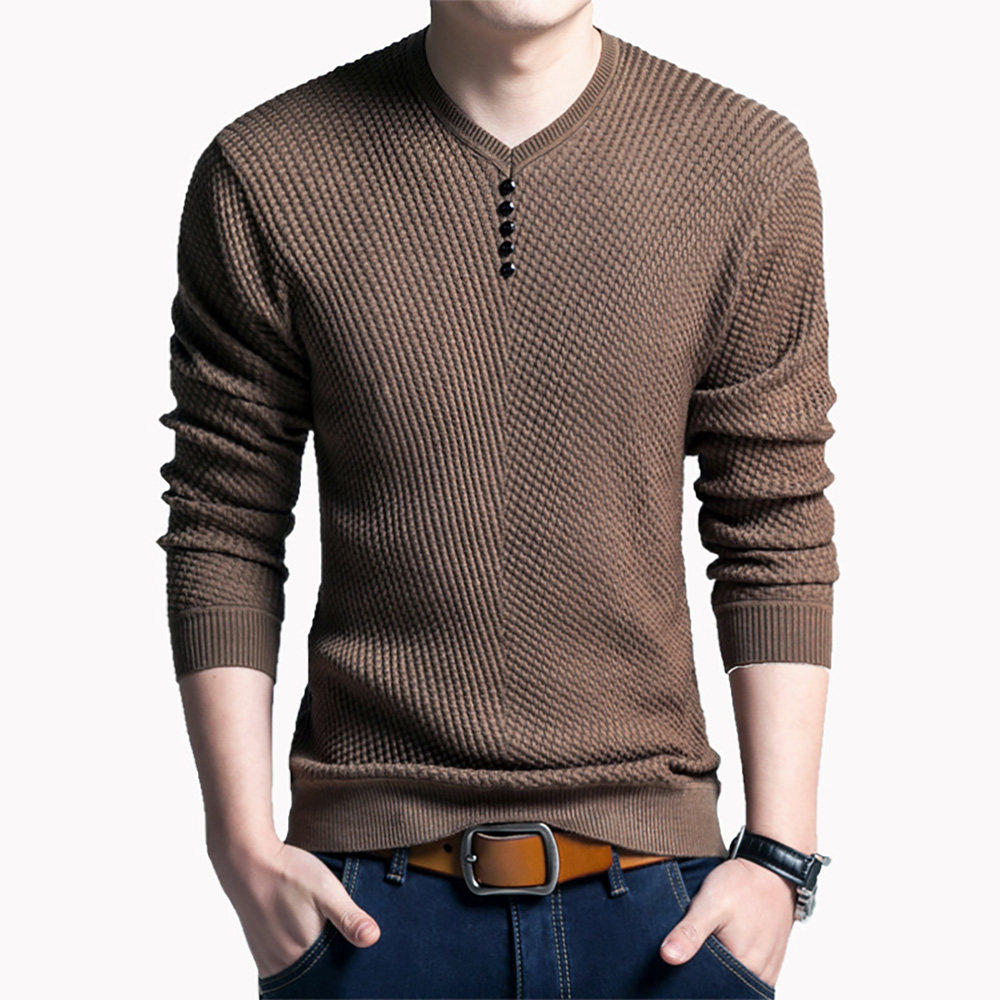 男毛衣Mens Slim Fit Knitted Sweaters Casual V Neck Pullovers