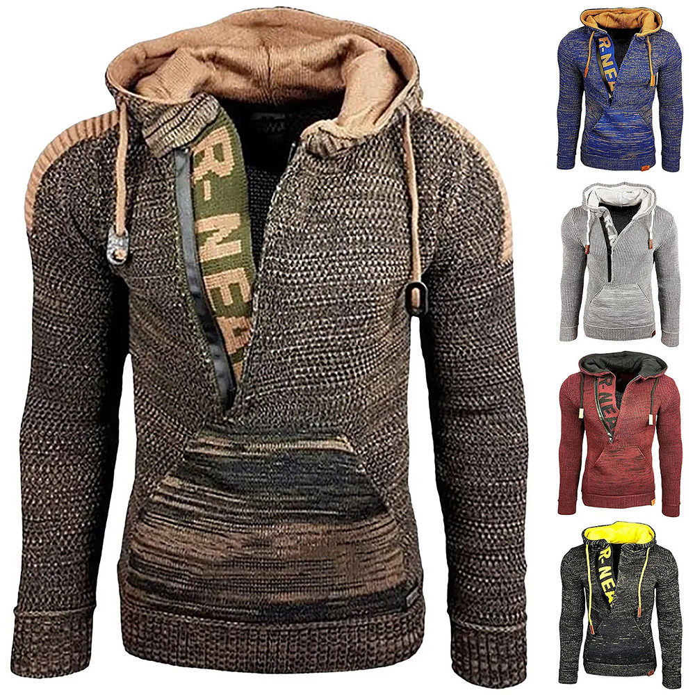 欧美秋冬款连帽套头毛衣针织卫衣Men's Pullovers Hoodie Sweater