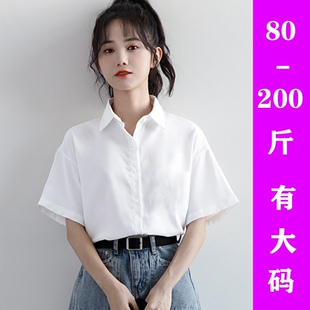2023年夏季简约设计感小众胖mm衬衫女短袖宽松大码文艺学生衬衣