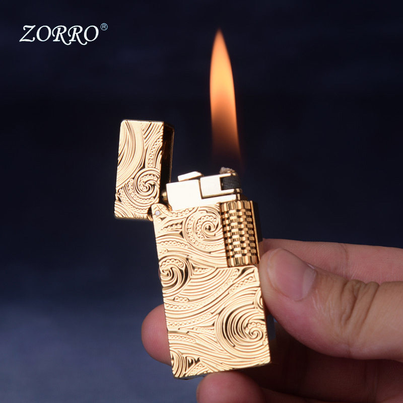 日本浮雕ZORRO煤油打火机窄机翻盖窄机朗声机械火机侧滑砂轮点火