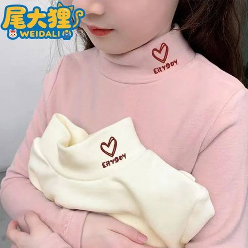 尾大狸女童德绒上衣2025新款儿童秋冬保暖加绒半高领长袖打底衫潮