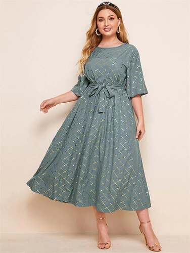 autumn dress women big size L-4XL print long sleeve skirt