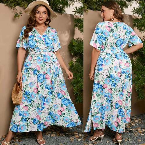 夏季大码显瘦连衣裙 women plus size dresses summer long dress
