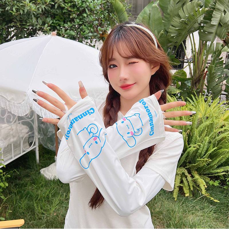 玉桂狗女生户外防晒袖套防紫外线大耳狗学生宽松阔口印花冰袖夏季