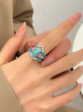 欧美复古绿松石套装戒指