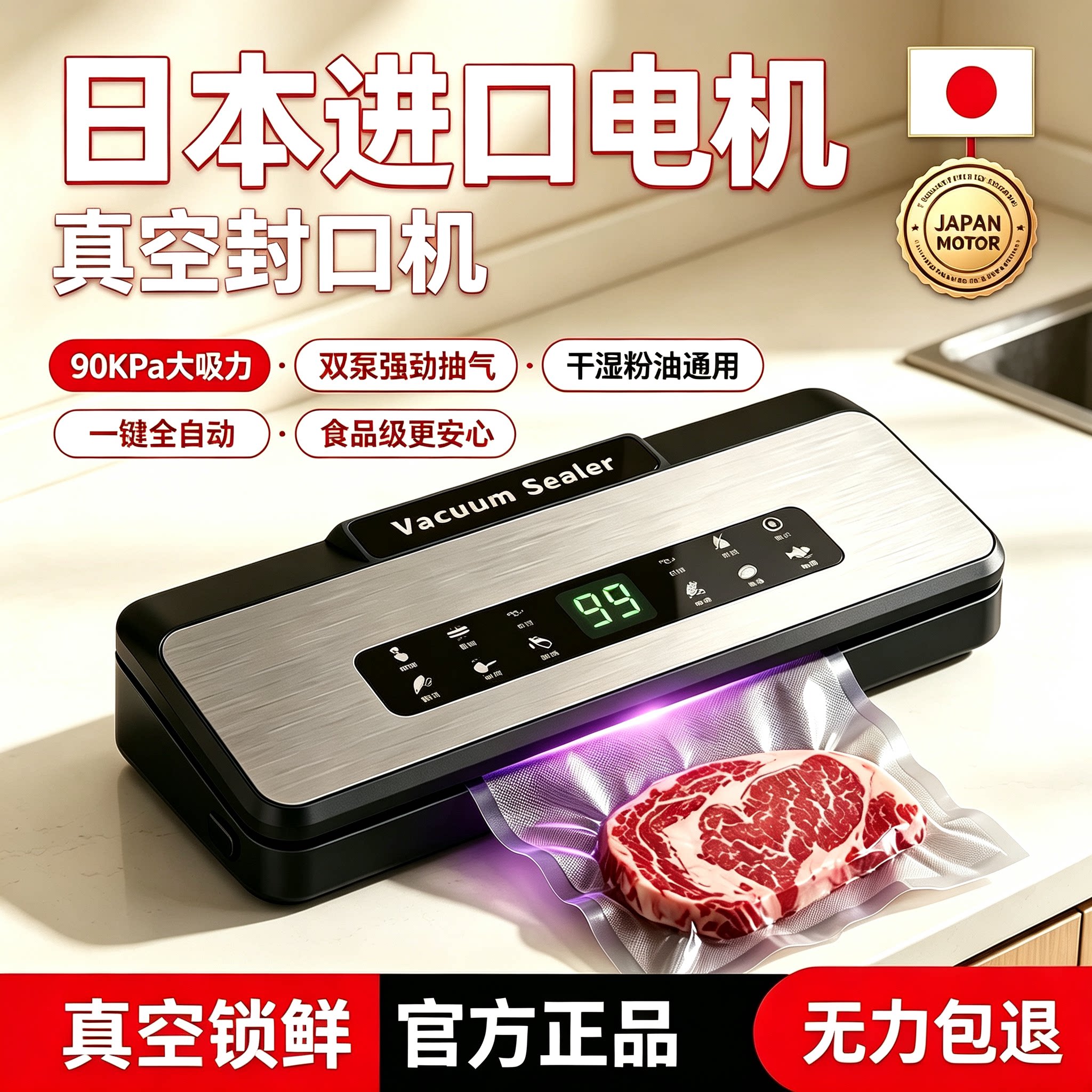 日本藤野之家全自动抽真空封口机干湿两用家用塑密封食品包装保鲜