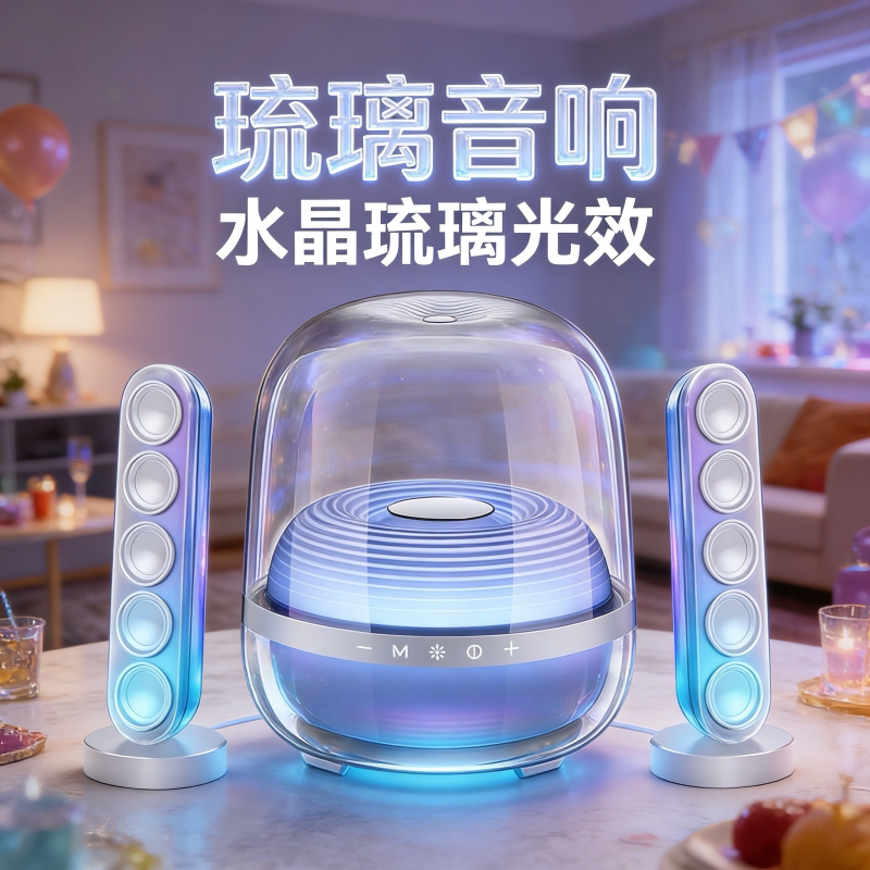 华强北L51水晶5琉璃蓝牙音箱家用炫彩灯光琉璃光效电脑低音炮音响