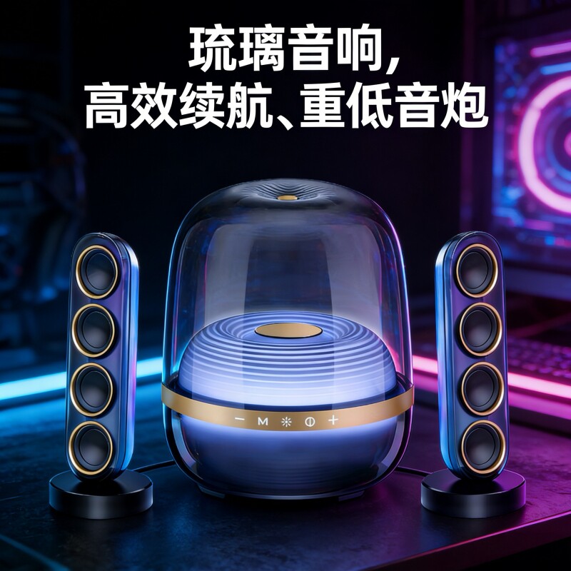 顶配琉璃音箱水晶L51无线蓝牙音箱重低音炮户外高效续航桌面音响