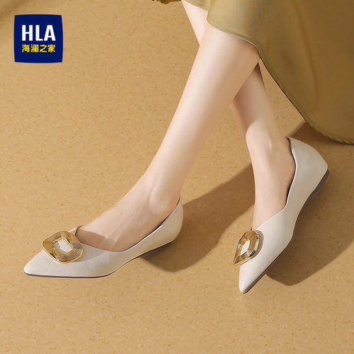 HLA/海澜之家2026夏季新款法式尖头浅口单鞋女乐福鞋软底通勤女鞋