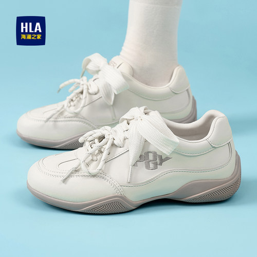 HLA/海澜之家2026新款女鞋休闲德训鞋软底透气运动鞋系带厚底鞋女