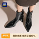 粗跟尖头弹力瘦瘦靴加绒女靴 冬季 HLA 海澜之家高跟短靴女2025新款