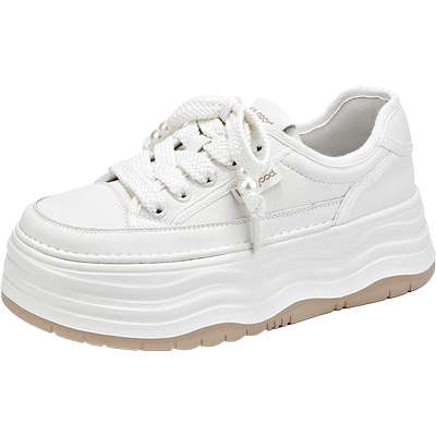 HLA/海澜之家2025秋新款厚底松糕底轻便爆款小白鞋女增高休闲板鞋