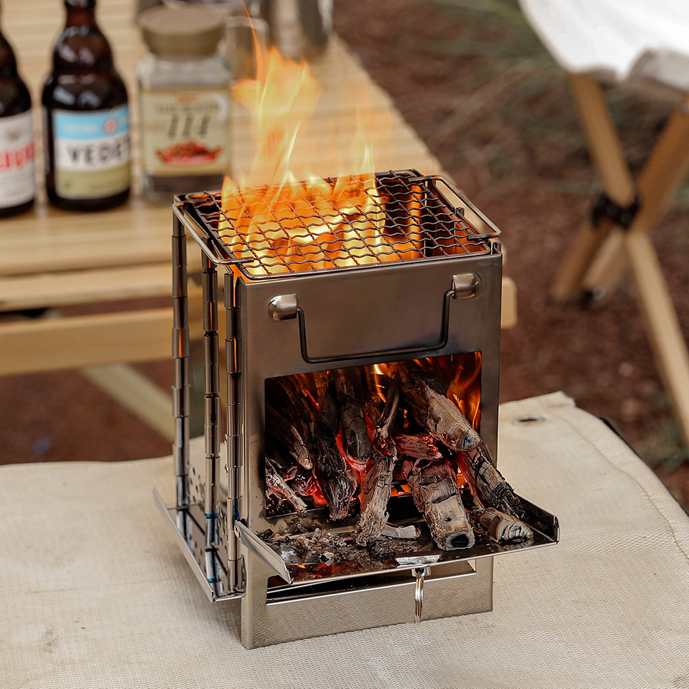户外折叠柴火炉不锈钢加厚烧烤炉折叠便携式木炭炉户外野餐烧烤架