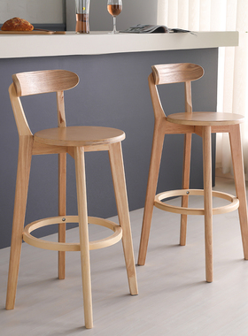 北欧吧台椅实木高脚凳家用靠背吧凳现代简约酒吧椅子前台凳子吧椅