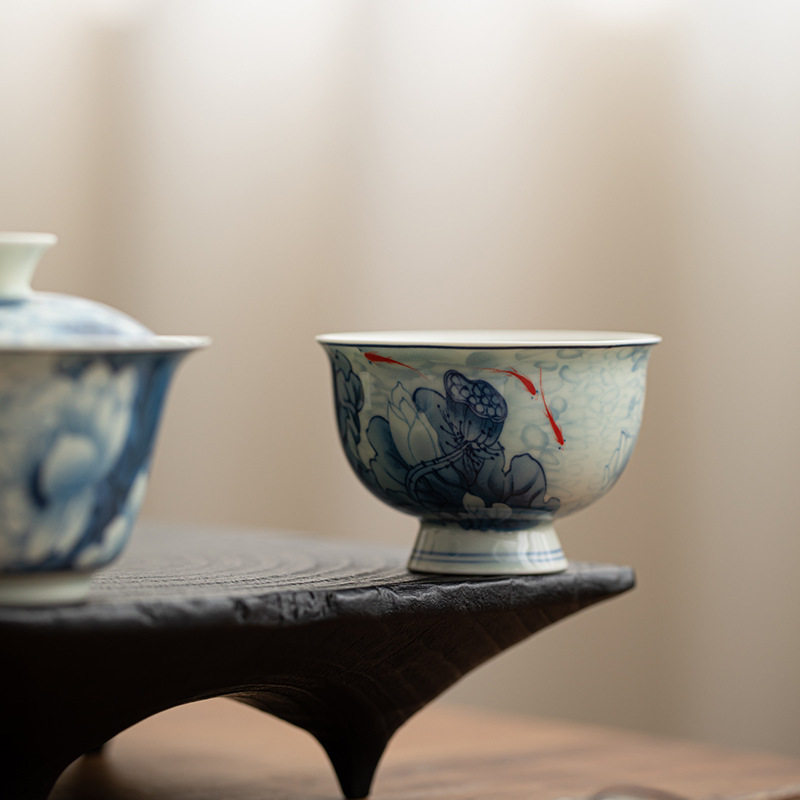 青花主人杯单杯釉里红茶盏个人专用品茗杯大号功夫复古陶瓷喝茶具