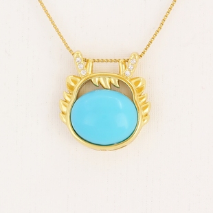 S925银吊坠空托龙宝宝吊坠托龙年项链空托diy蜜蜡绿松托10*12蛋面