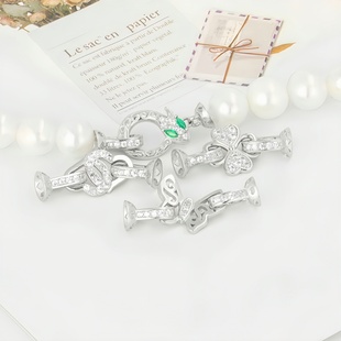 S925银扣子穿珍珠配件项链扣单排收尾扣手链圆形扣百搭diy圆珠扣