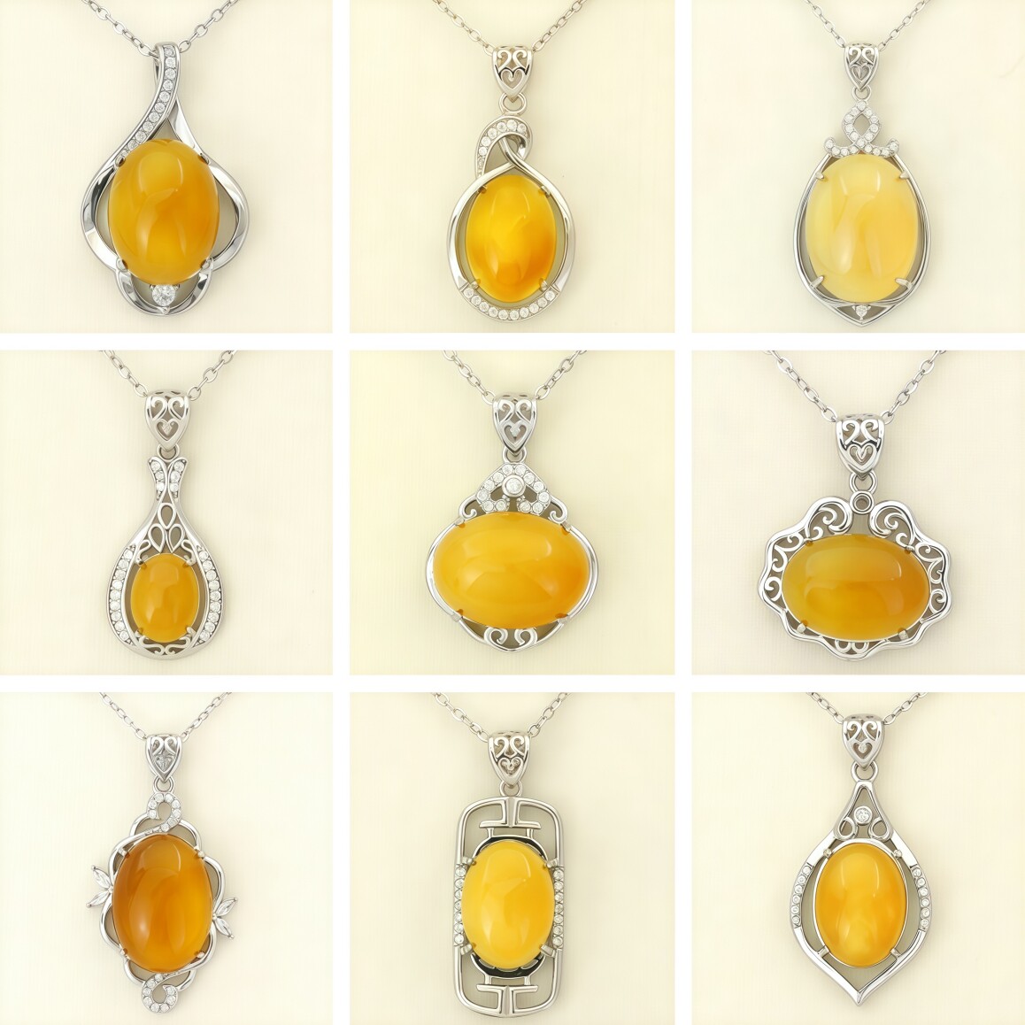 S925纯银吊坠空托蛋形吊坠托可镶嵌琥珀蜜蜡松石项链空托尺寸全齐