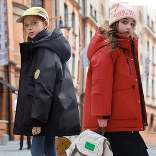 儿童羽绒服男童加厚派克服2025新款中长款中大童女童冲锋衣羽绒服