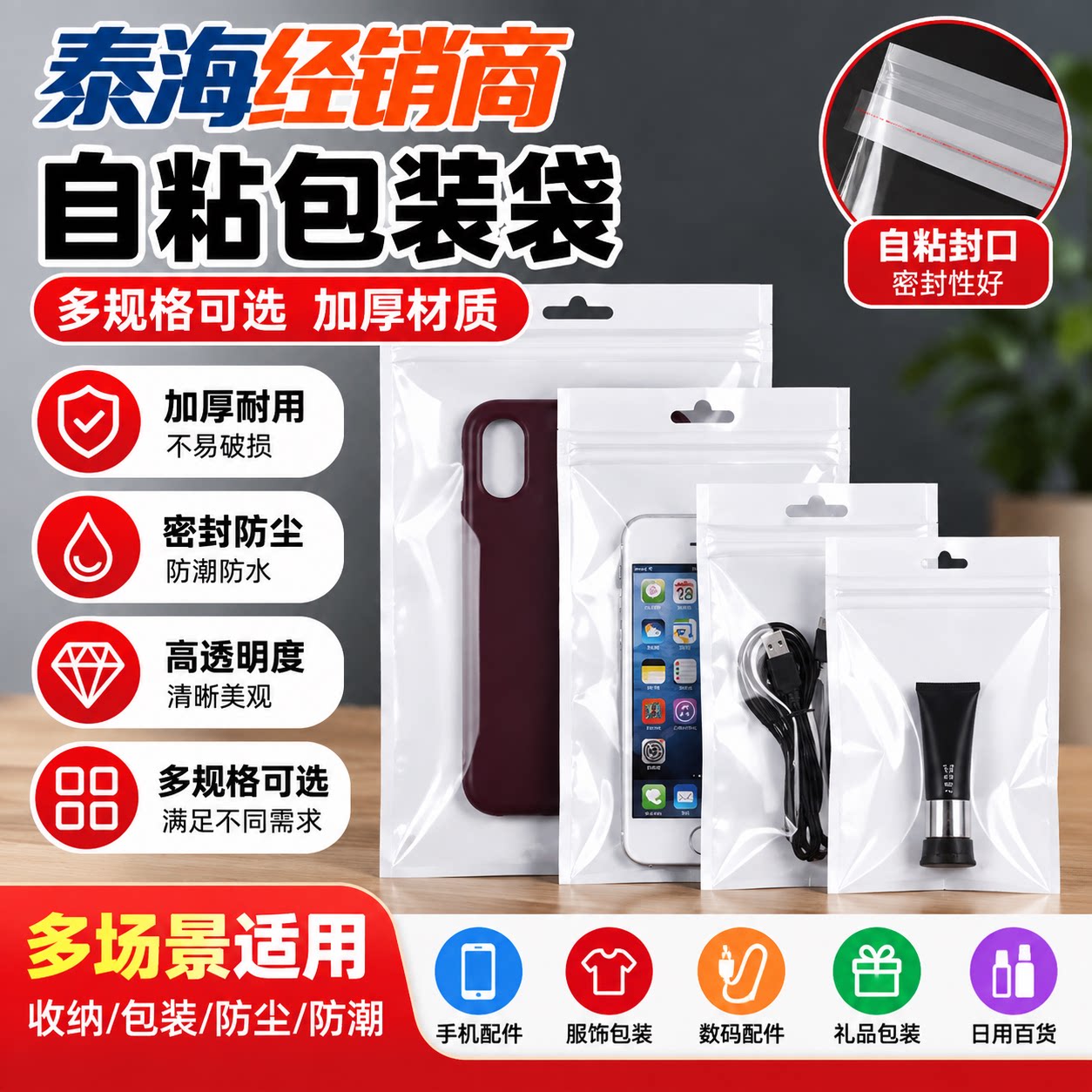 珠光膜阴阳骨袋白色珠光袋 半透明塑料自封袋数据线手机壳包装袋