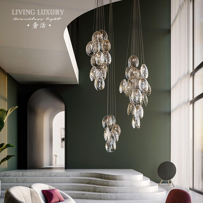 bommi 简约创意设计师别墅衣帽间贝壳灯复式客厅中空玻璃楼梯吊灯