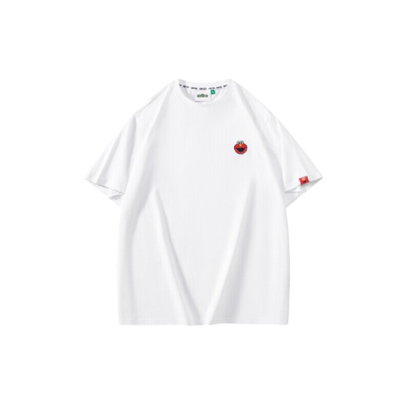 sesame street 芝麻街纯色艾摩logo印标宽松圆领休闲情侣短袖t恤