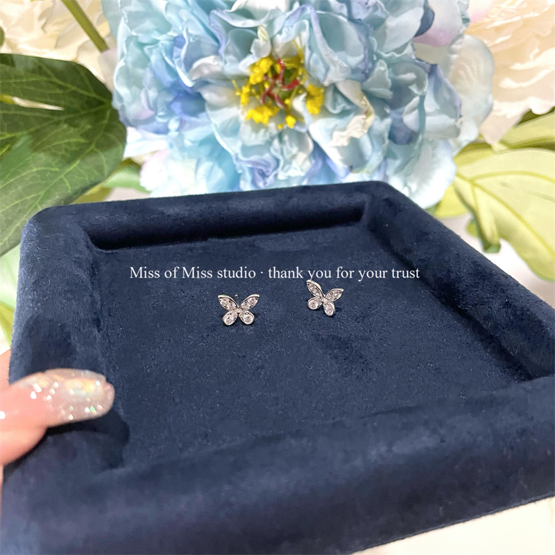 thumbnail for 【Simulation diamond version】Phantom butterfly sterling silver necklace GF light luxury niche collarbone chain S925 silver two butterflies
