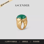 Lake ASCENDER Peace Ring方型镶嵌绿玛瑙戒指925银手工打造纹理